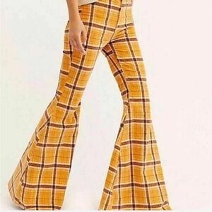We The Free Yellow Plaid Just Float On Flare Pants